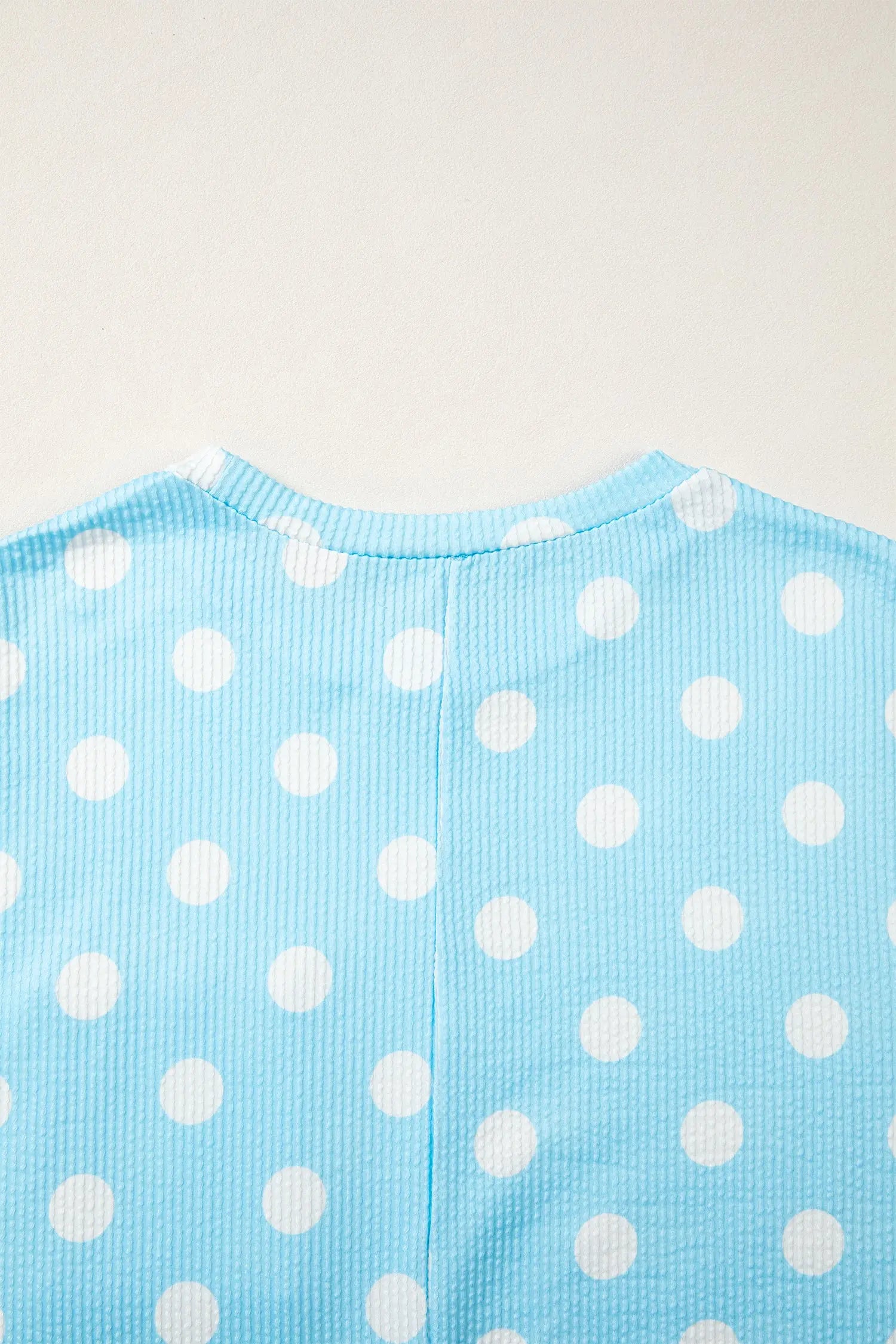 Sky Blue Polka Dot Round Neck Drop Shoulder Patch Pocket Jacquard Texture Top Nataliz