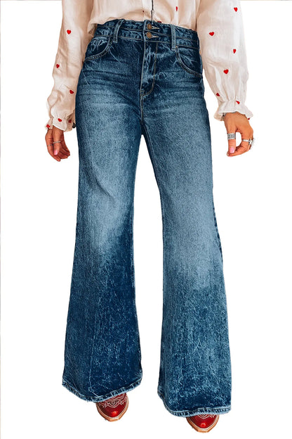 Sail Blue Acid Wash Pocket Detail Flare Jeans