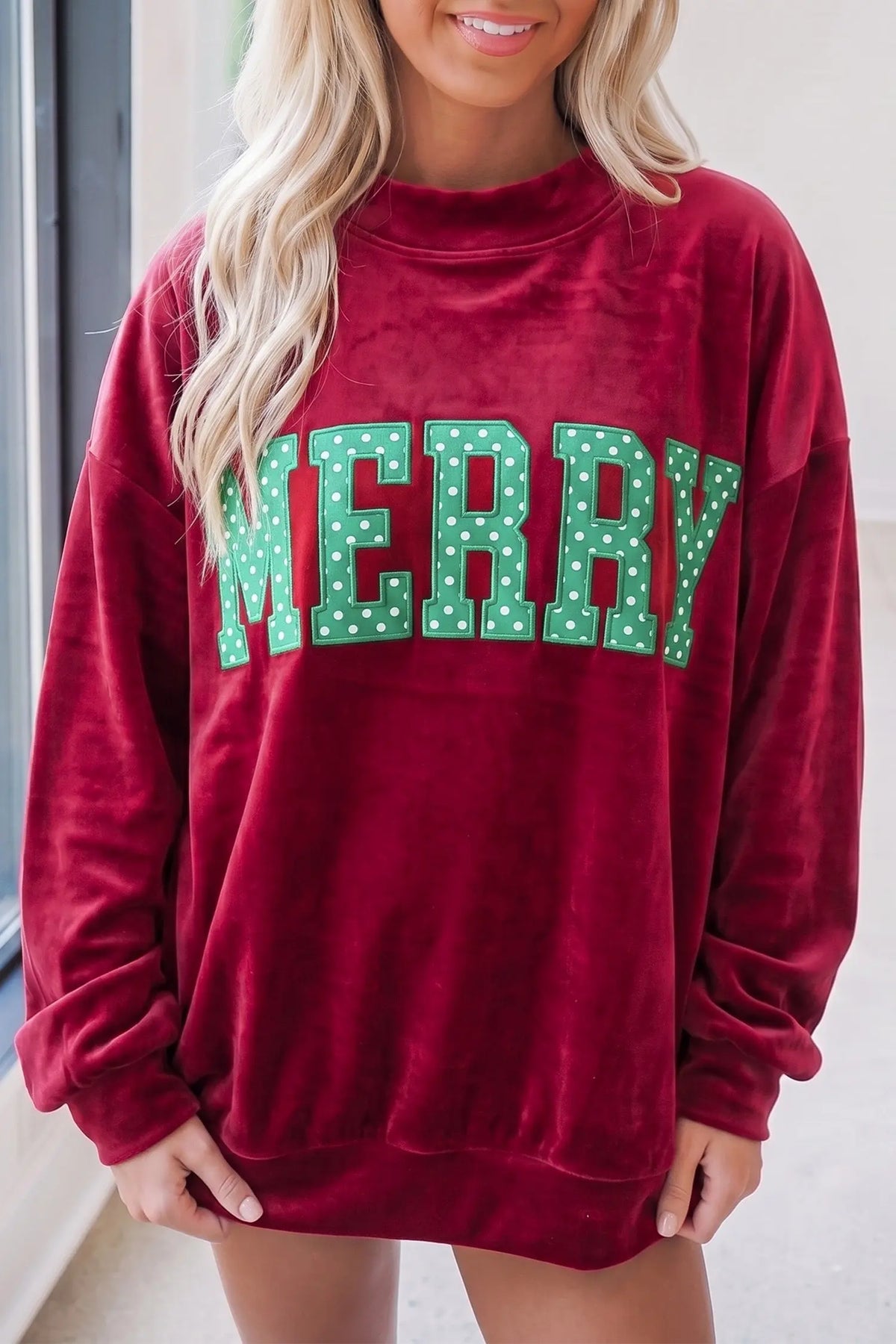Christmas Velvet Graphic Print Long Sleeve Sweatshirt