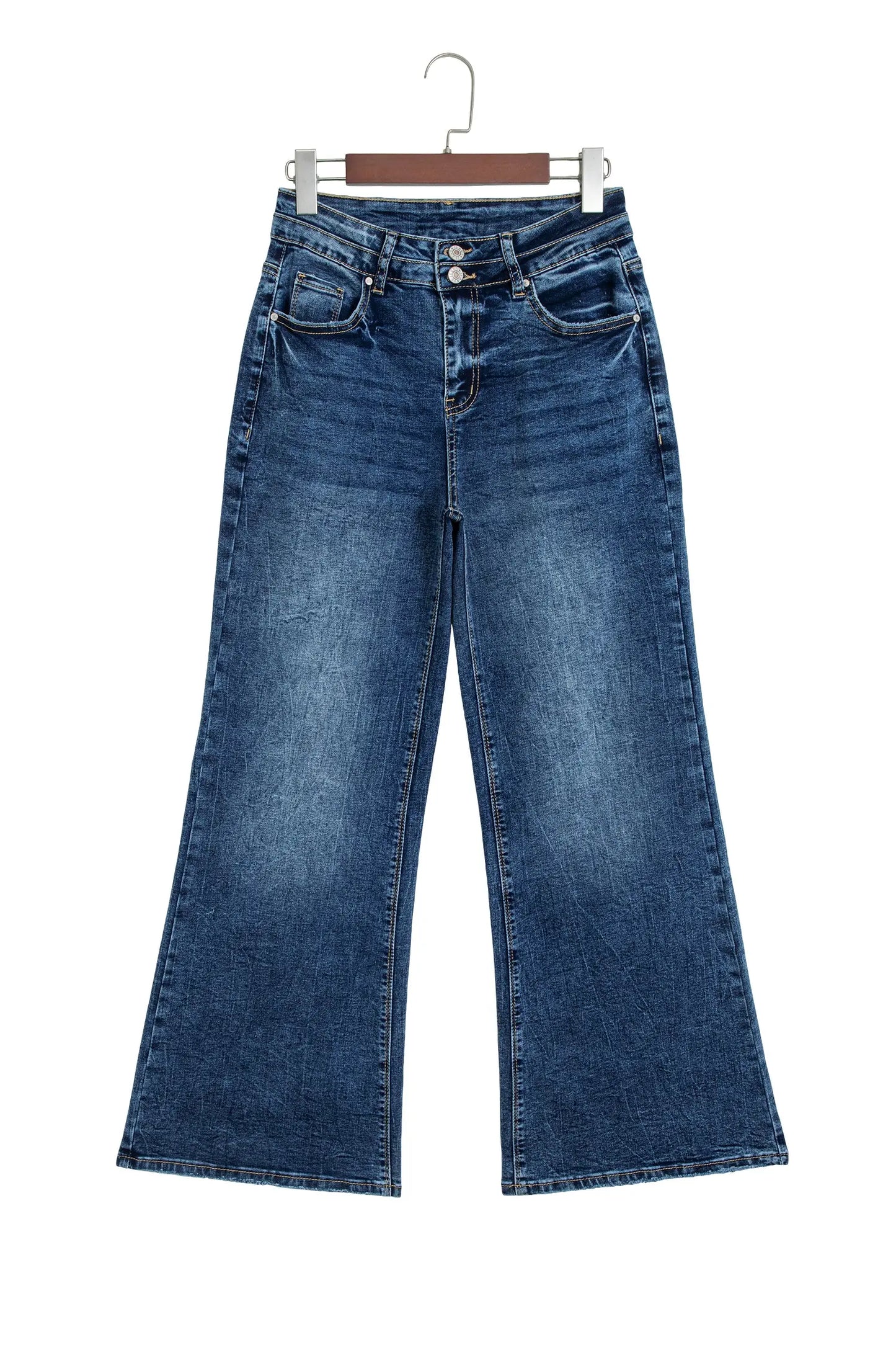 Sail Blue Acid Wash Pocket Detail Flare Jeans