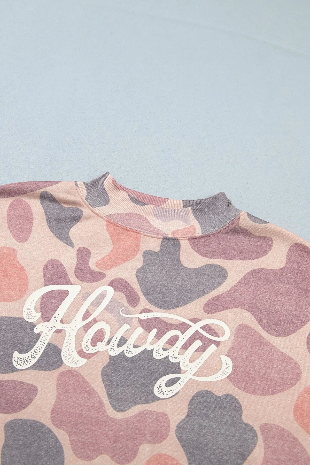 Camo Print Howdy Western Style Baggy Pullover Sweatshirt