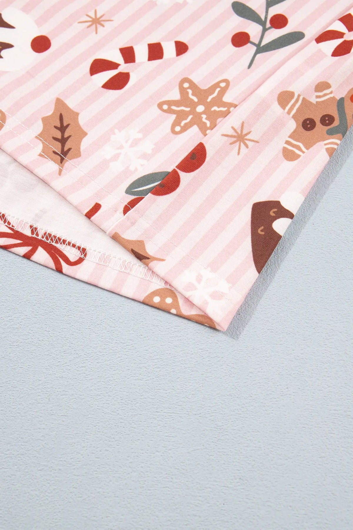 Pink Abstract Christmas Print Short Sleeve Two Piece Lounge Set