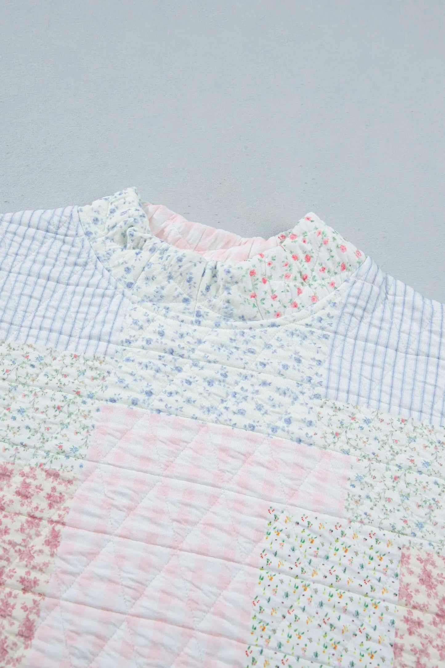 Multicolour Floral Quilted Mock Neck Top and Short Set