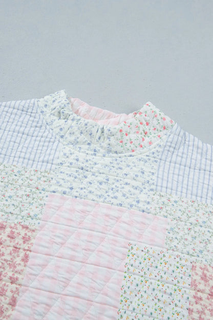 Multicolour Floral Quilted Mock Neck Top and Short Set