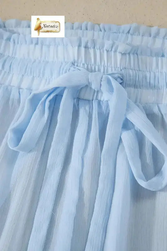 Beau Blue Sheer Tunic Shirt Drawstring Shorts 2pcs Swim Cover Up Nataliz