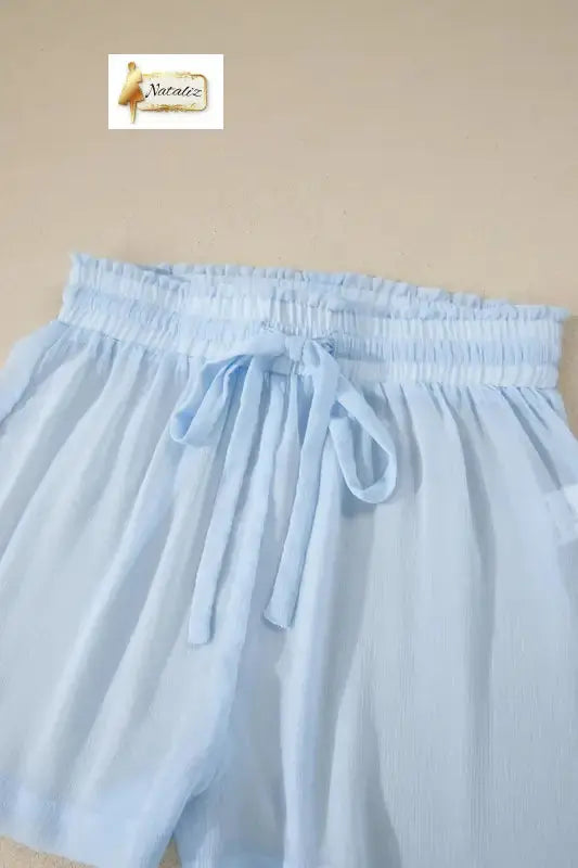 Beau Blue Sheer Tunic Shirt Drawstring Shorts 2pcs Swim Cover Up Nataliz