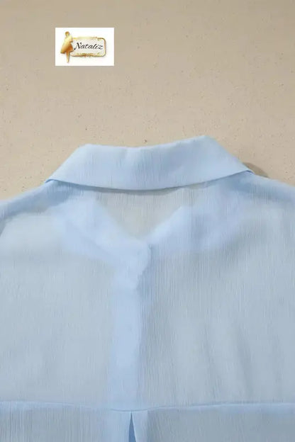 Beau Blue Sheer Tunic Shirt Drawstring Shorts 2pcs Swim Cover Up Nataliz