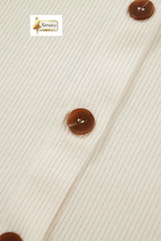 Beige Denim Patchwork Short Sleeve Ribbed Shirt Nataliz