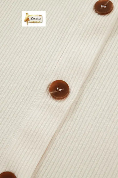 Beige Denim Patchwork Short Sleeve Ribbed Shirt Nataliz