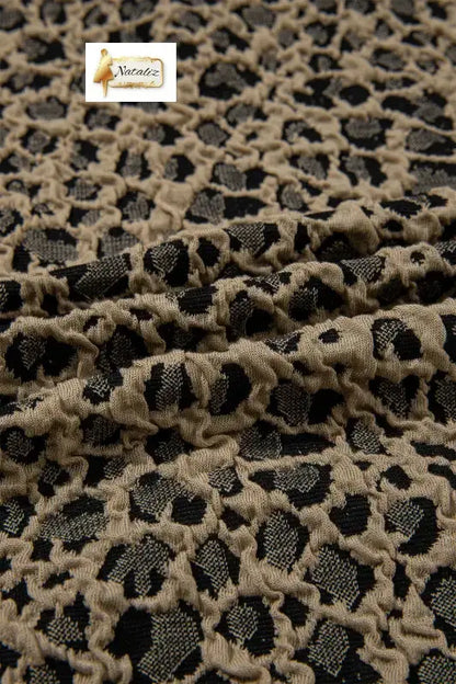 Beige Ribbed Patchwork Collar Cuffed Sleeve Leopard Plus Top - Tops