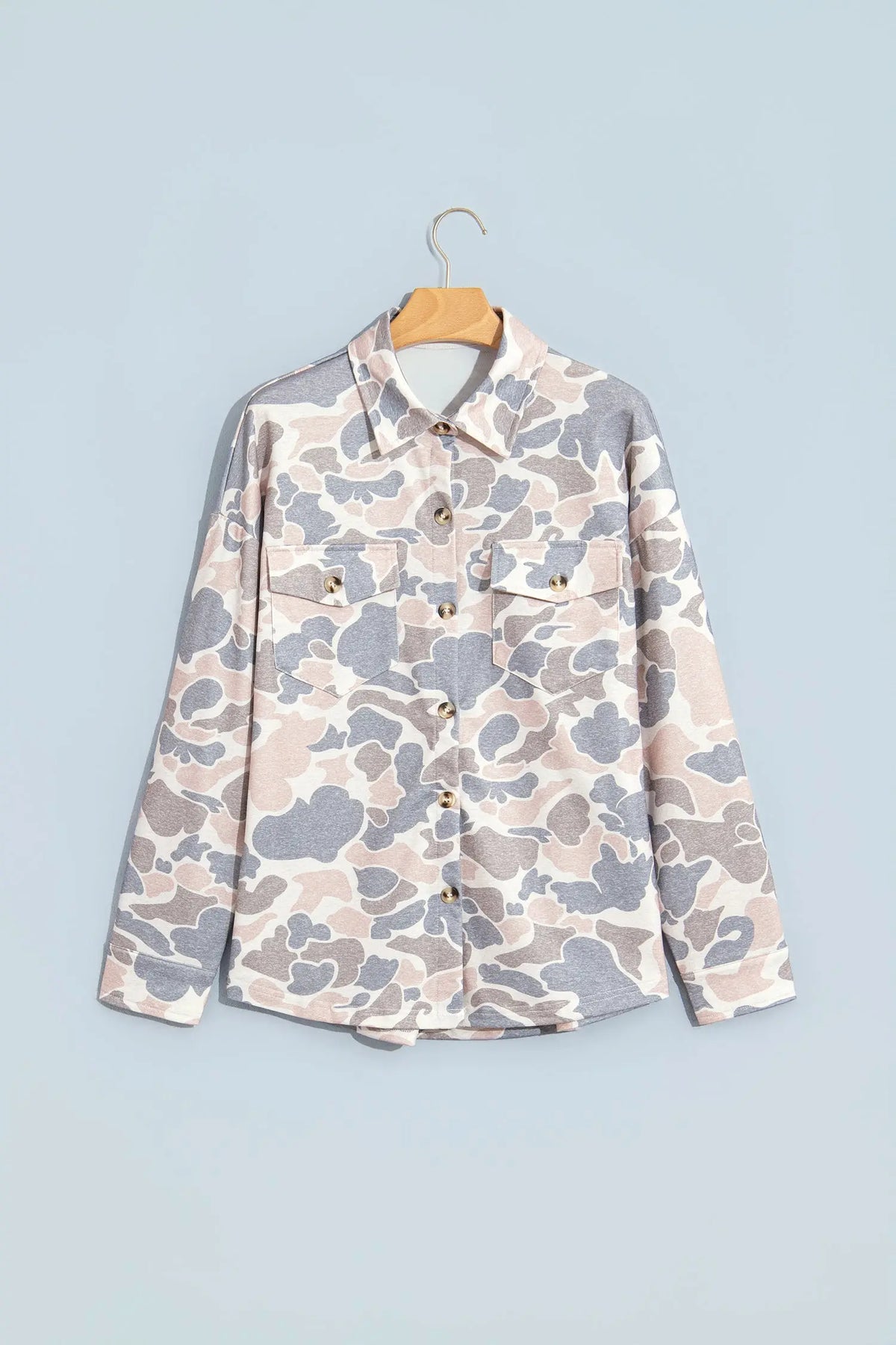 Multicolour Casual Camouflage Button Down Tunic Shacket