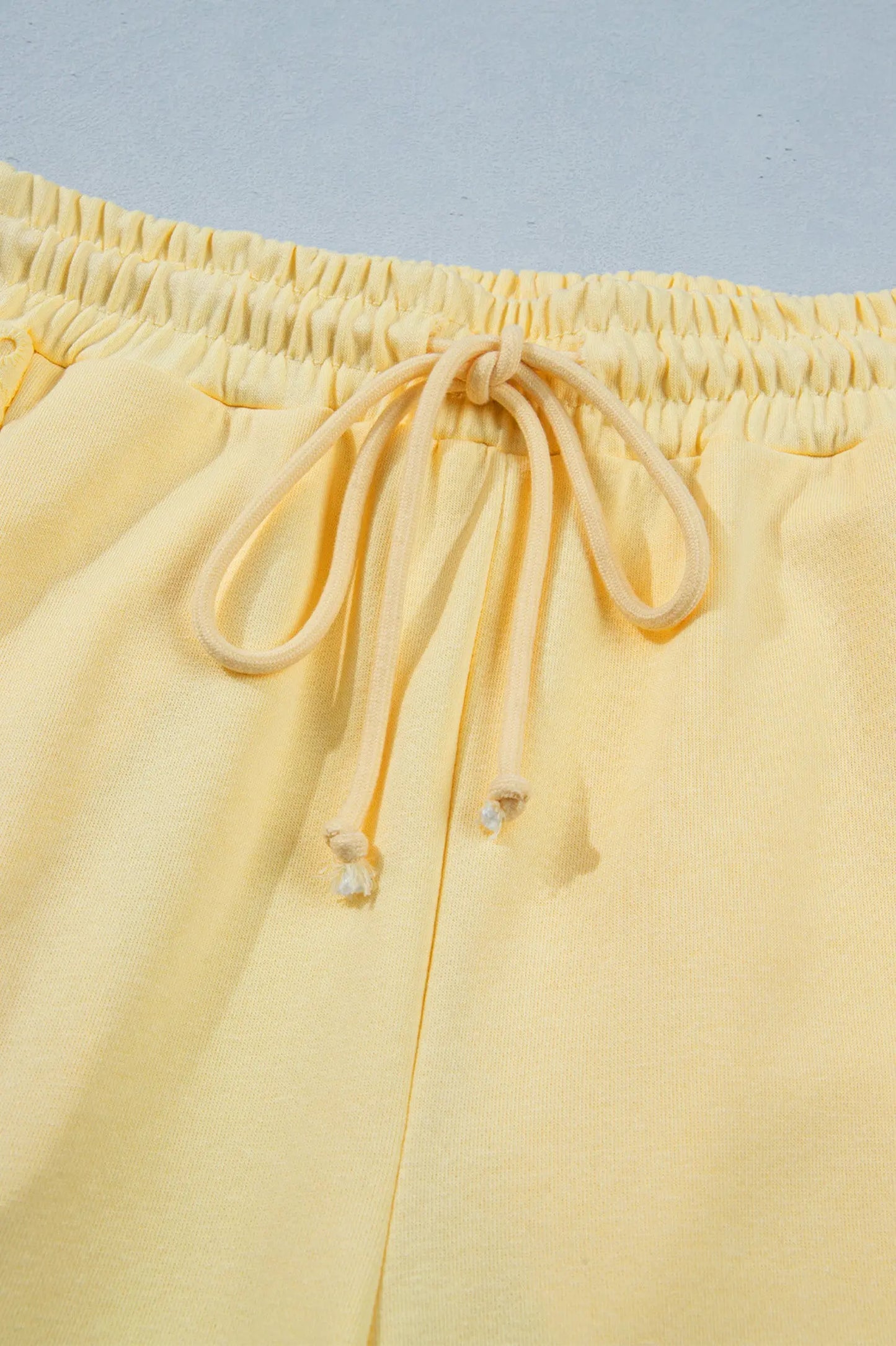Yellow Cream Lace Patchwork Half Sleeve Top Elastic Waist Pants Two Piece Set Nataliz