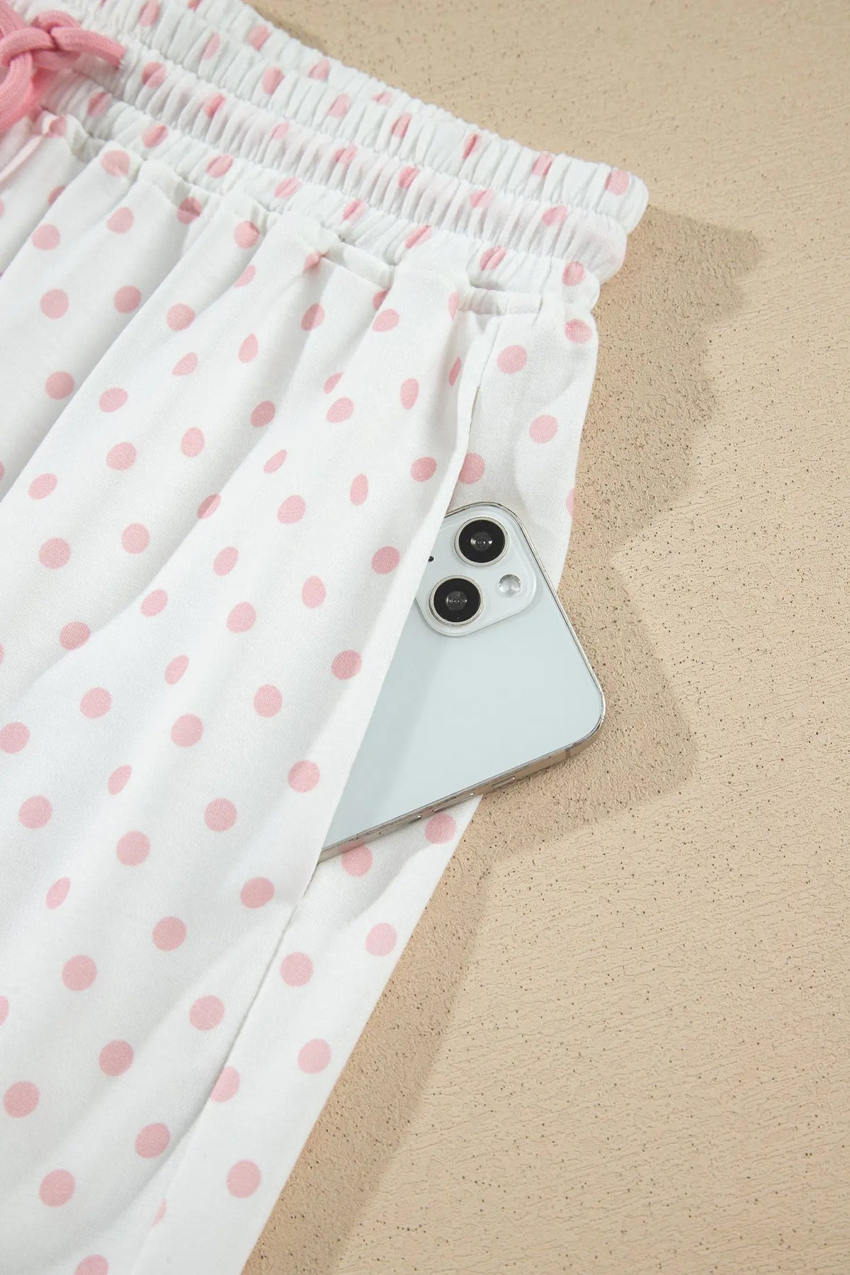 Pink Polka Dot Patchwork Colorblock Long Sleeve Casual Two Piece Pants Set detail view · nz-alt-v1