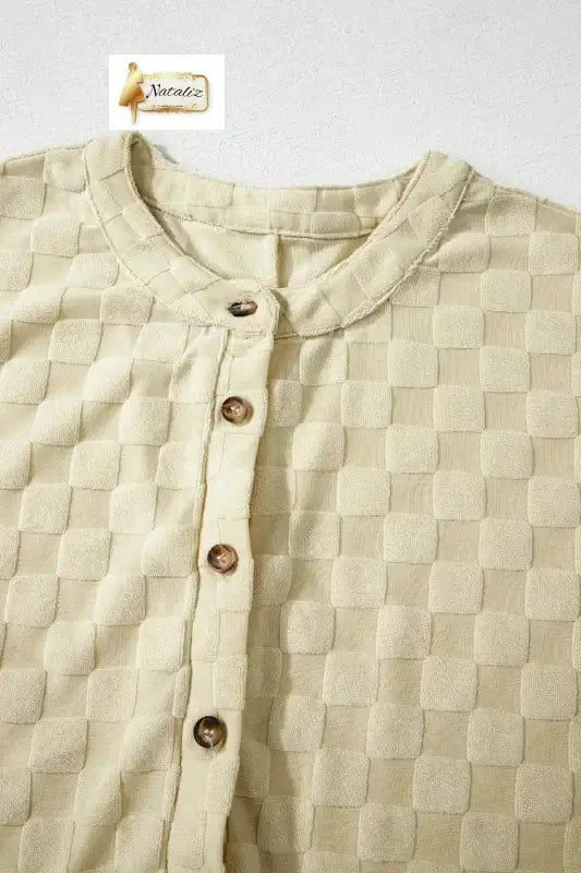 Black Half Buttons Sleeveless Wide Leg Textured Jumpsuit Nataliz