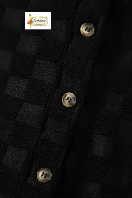 Black Half Buttons Sleeveless Wide Leg Textured Jumpsuit Nataliz