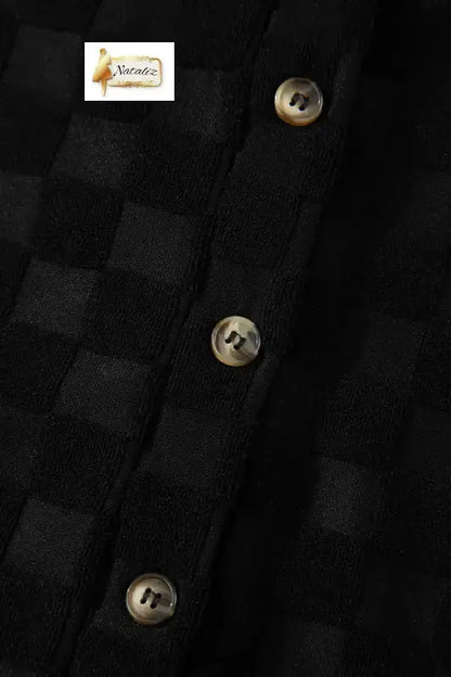 Black Half Buttons Sleeveless Wide Leg Textured Jumpsuit Nataliz