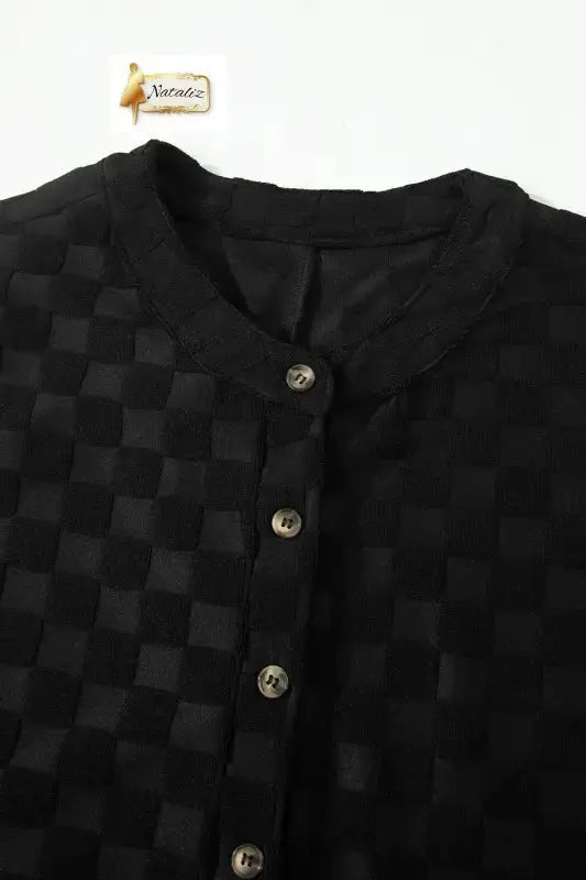 Black Half Buttons Sleeveless Wide Leg Textured Jumpsuit Nataliz