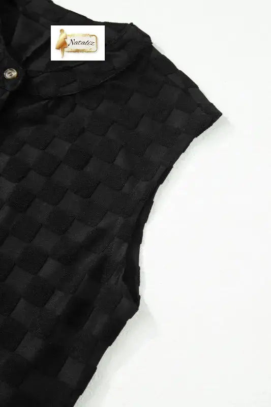 Black Half Buttons Sleeveless Wide Leg Textured Jumpsuit Nataliz