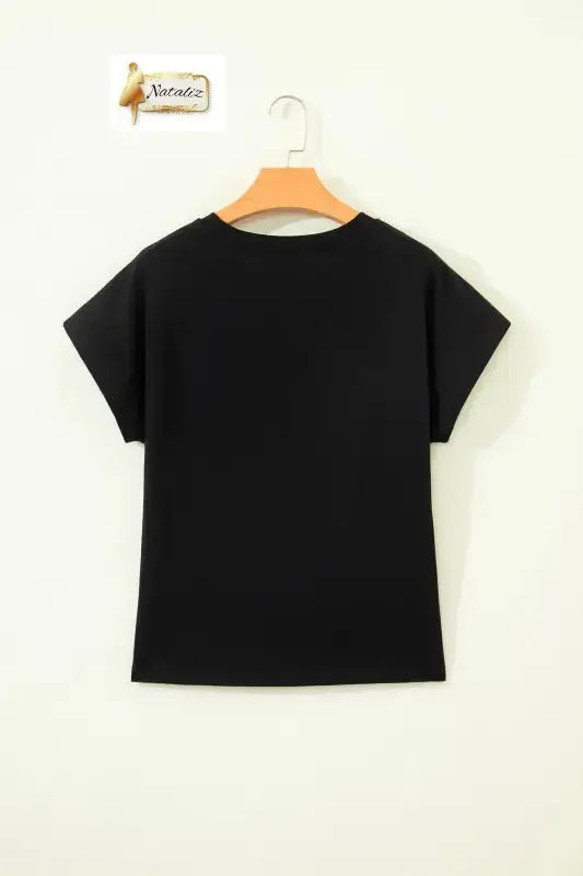 Black Leopard Bow Embroidered 100% Cotton Round Neck T Shirt Nataliz