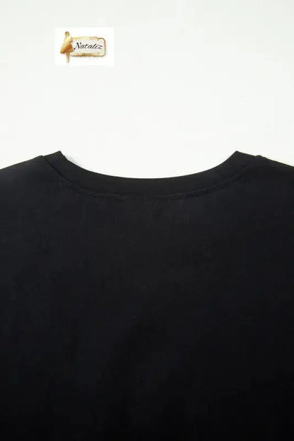 Black Leopard Bow Embroidered 100% Cotton Round Neck T Shirt Nataliz