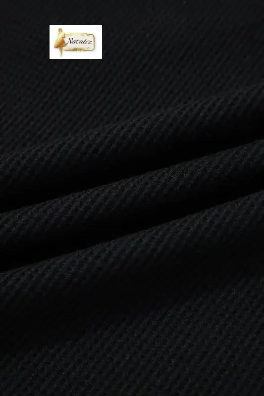 Black Plus Size Textured Contrast Denim Patchwork Button Polo Tee Nataliz