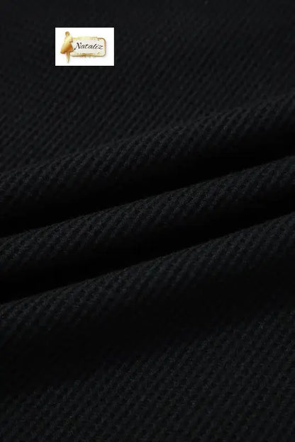 Black Plus Size Textured Contrast Denim Patchwork Button Polo Tee Nataliz