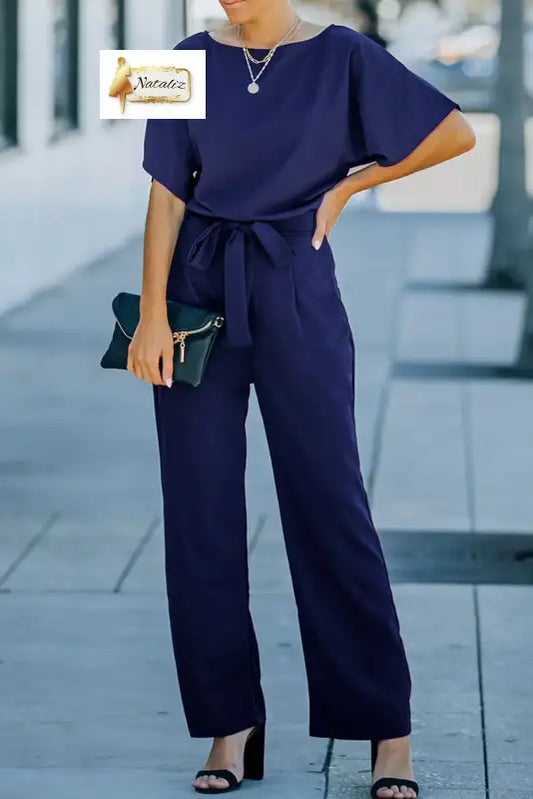 Blue Belted Wide Leg Jumpsuit Dear-Lover Dropshipping
