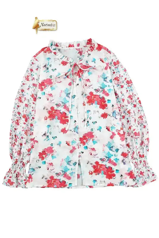 Blue Cakewalk Floral Smocked Blouse Nataliz