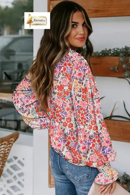 Blue Cakewalk Floral Smocked Blouse Nataliz