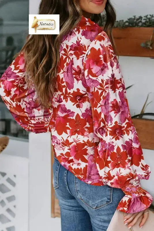 Blue Cakewalk Floral Smocked Blouse Nataliz