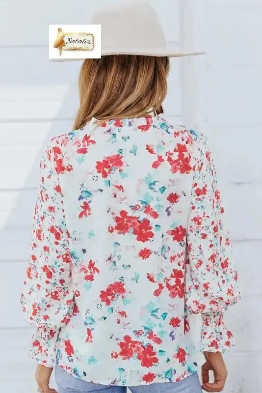 Blue Cakewalk Floral Smocked Blouse Nataliz