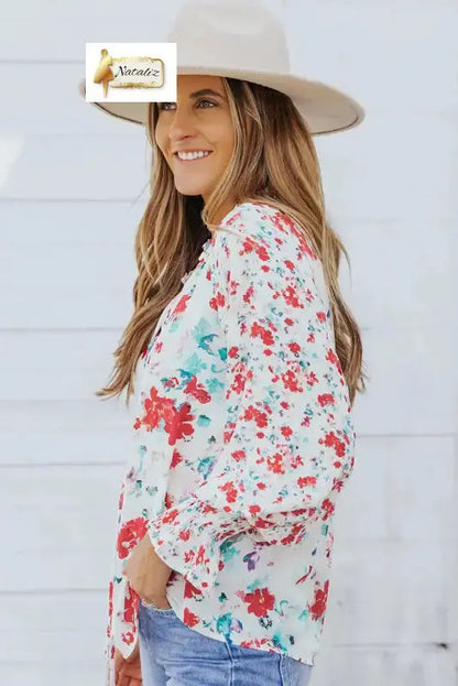 Blue Cakewalk Floral Smocked Blouse Nataliz