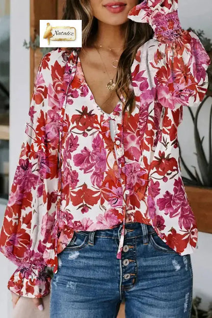 Blue Cakewalk Floral Smocked Blouse Nataliz