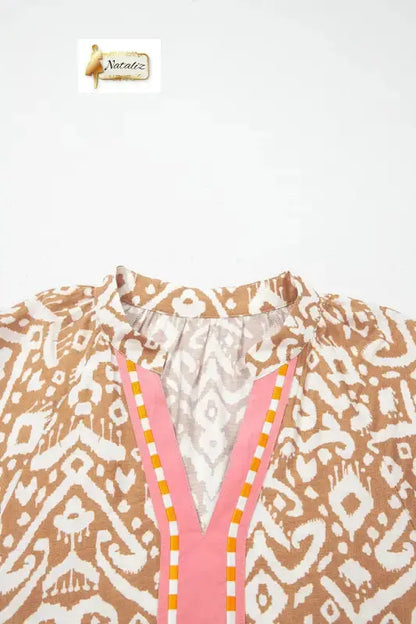 Blue Western Fashion Print Striped Color Block Patchwork Shift Mini Dress Nataliz