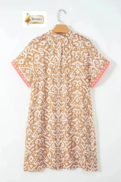 Blue Western Fashion Print Striped Color Block Patchwork Shift Mini Dress Nataliz