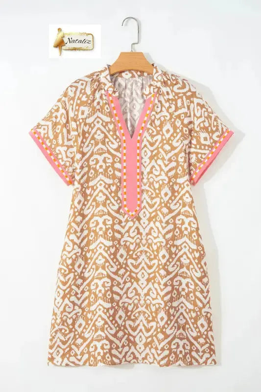 Blue Western Fashion Print Striped Color Block Patchwork Shift Mini Dress Nataliz