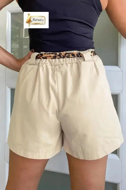 Bright Pink Leopard Contrast Sash Belt Pleated Wide Leg Shorts Nataliz