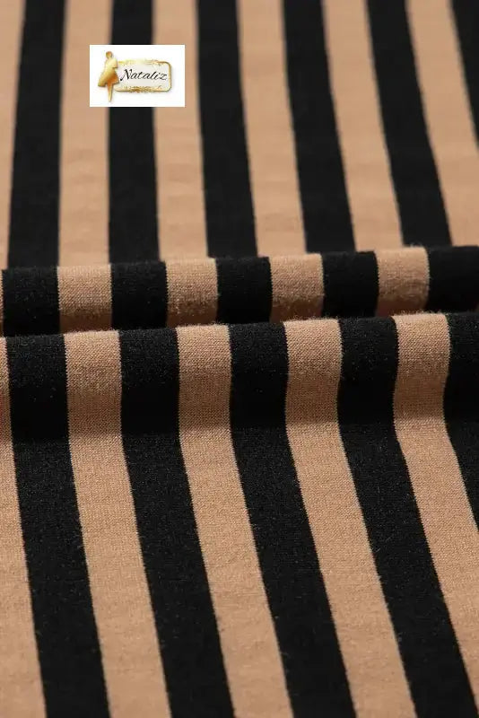 Brown Stripe Square Neck Shirred Wide Leg Jumpsuit Nataliz