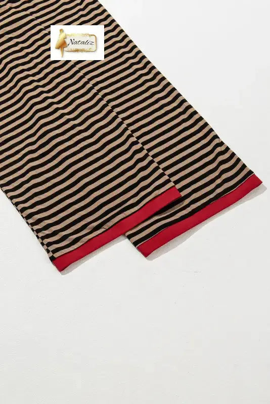 Brown Stripe Square Neck Shirred Wide Leg Jumpsuit Nataliz