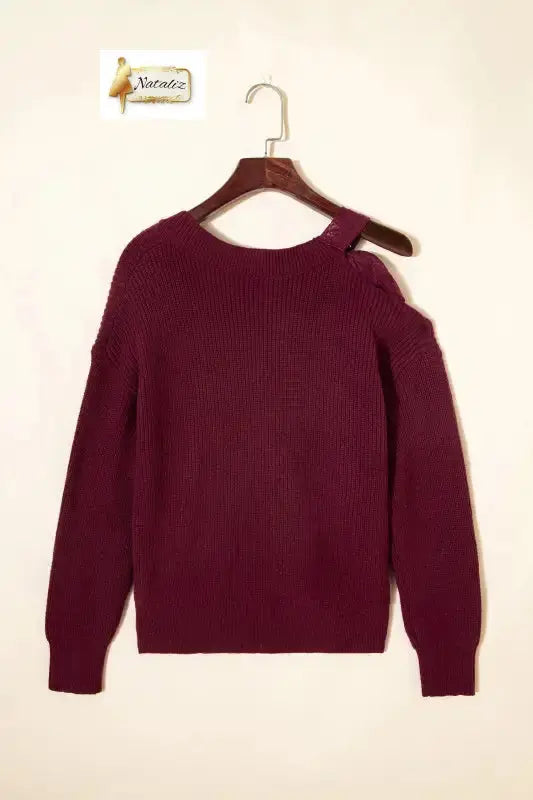 Burgundy Lace Bowknot Asymmetric Neck Sweater Dear-Lover Dropshipping
