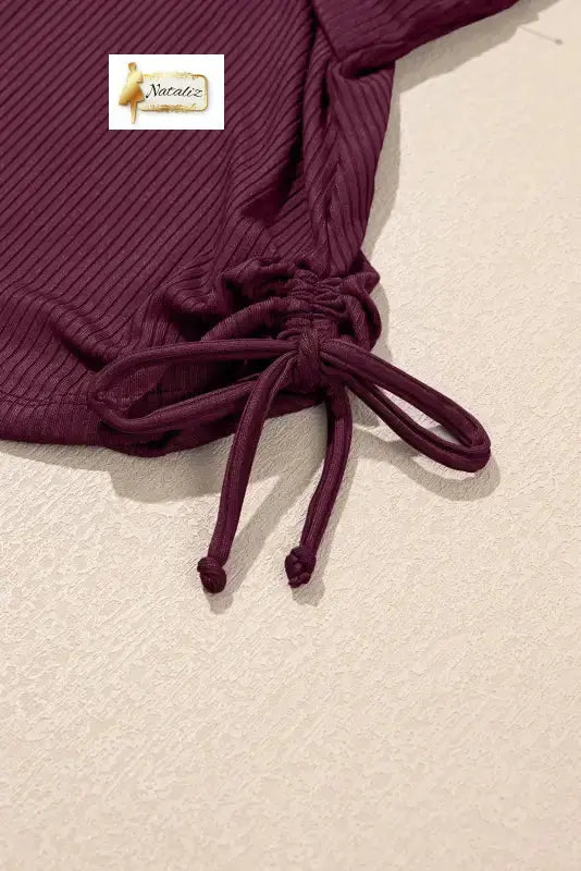 Burgundy Ribbed Knit Crossed Detail Tank Skort 2pcs Swimsuit Nataliz