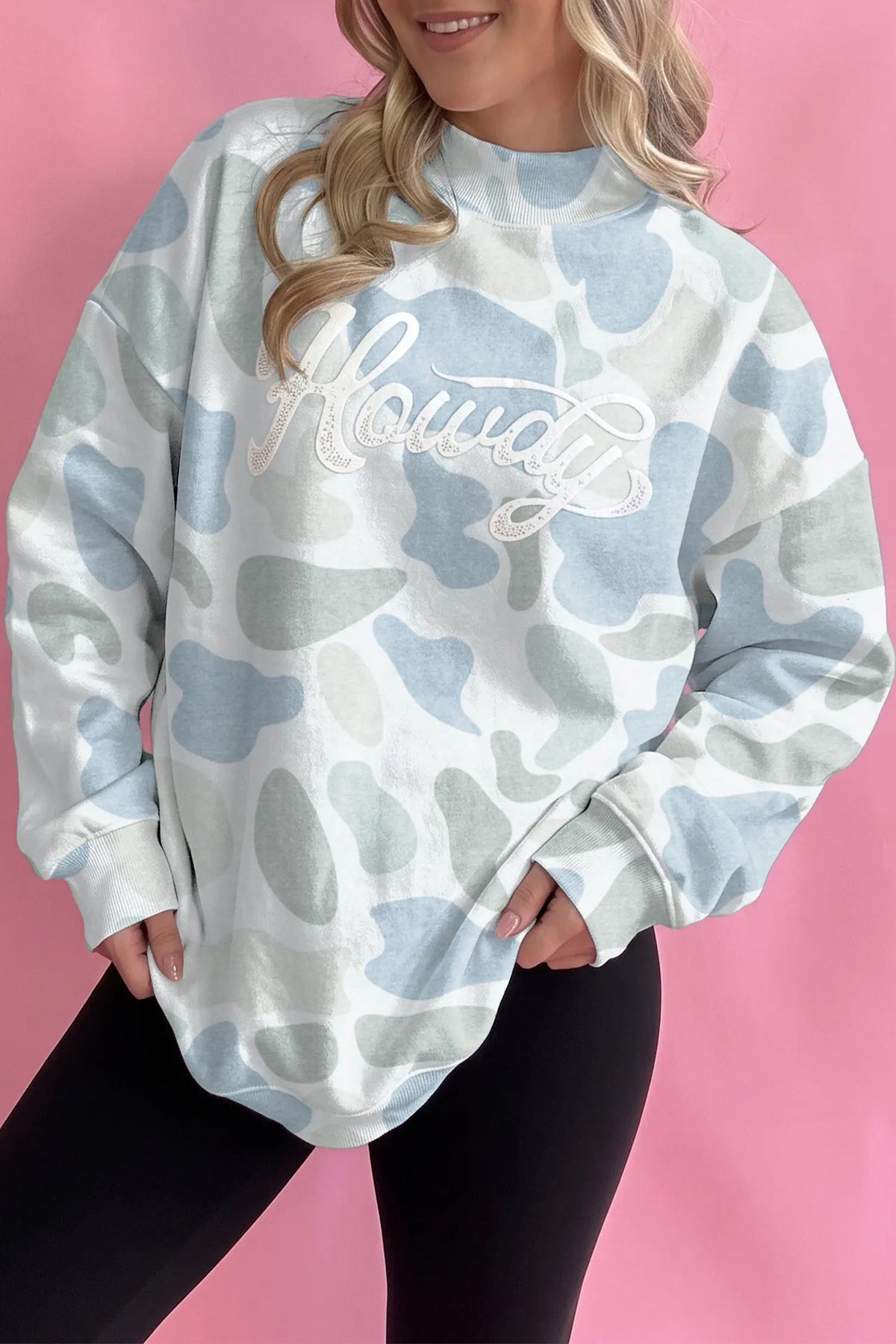 Camo Print Howdy Western Style Baggy Pullover Sweatshirt