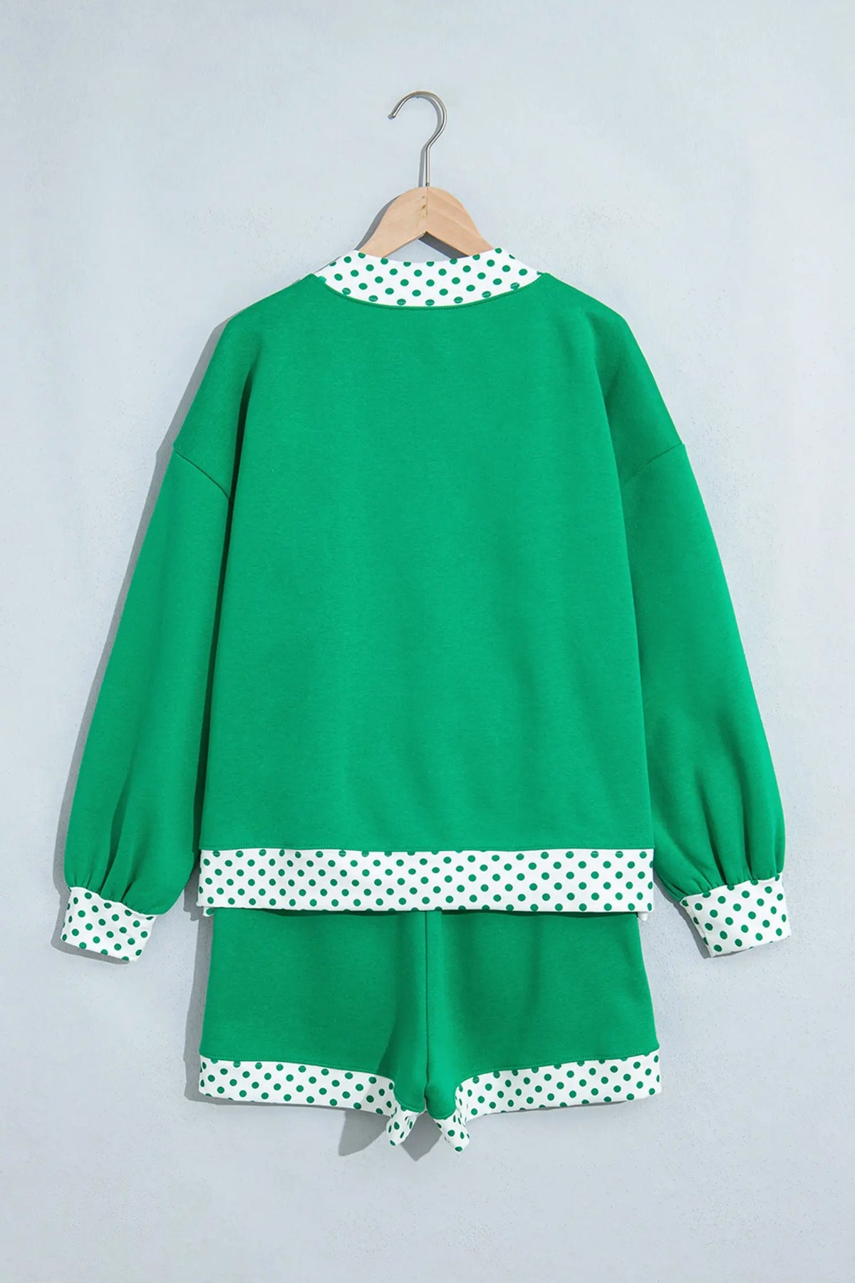Polka Dot Trim Baggy Pullover 2pcs Short Set