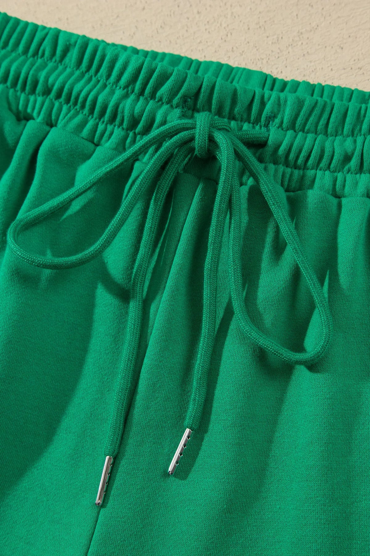 Bright Green Plaid Patchwork Half Zip Pullover Drawstring Short Set