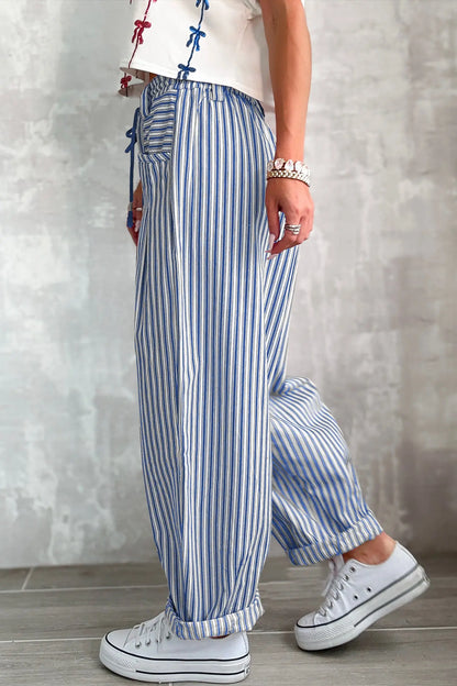 Red Stripe Drawstring Casual Loose Pants