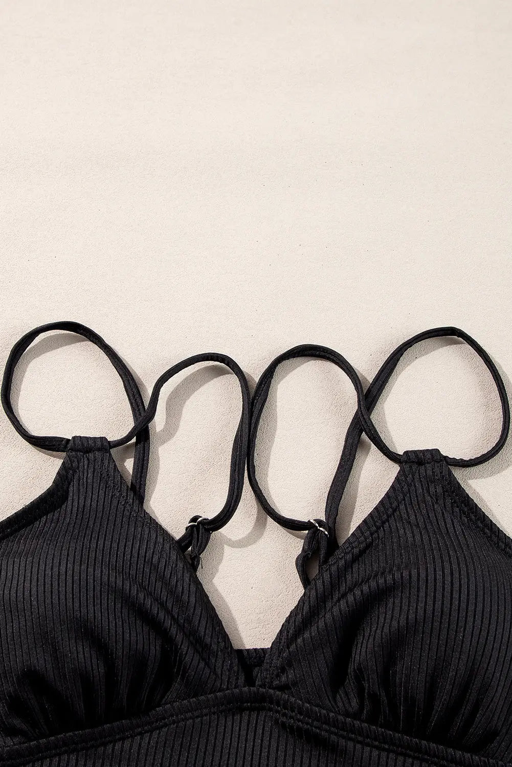 Black Ribbed Knit High Waist 2pcs Bikini Swimsuit