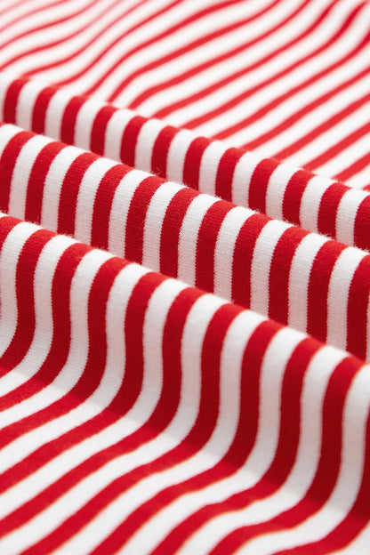Red Stripe Oversize Mock Neck Sweatshirt and Shorts Set