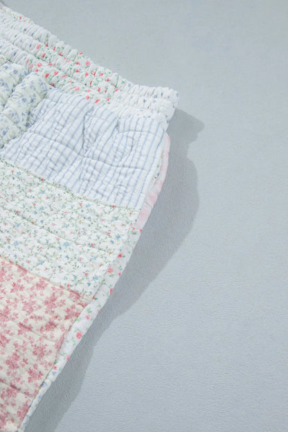 Multicolour Floral Quilted Mock Neck Top and Short Set