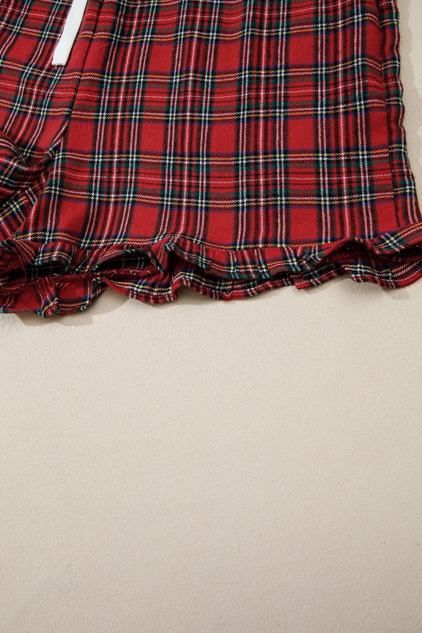 White Plaid Merry Slogan Embroidered Pocket Long Sleeve Shift Lounge Set