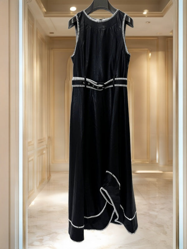 Contrast Whipstitch Belted Sleeveless Midi Dress hanging view · nz-bg-v1